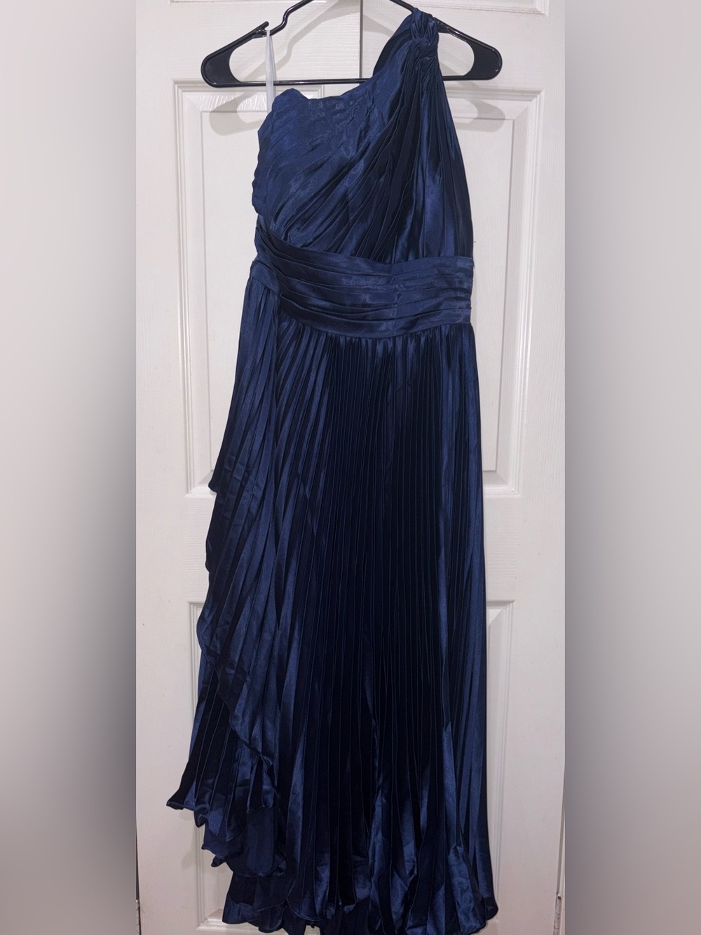 Women's Navy Pleated Satin Skirt